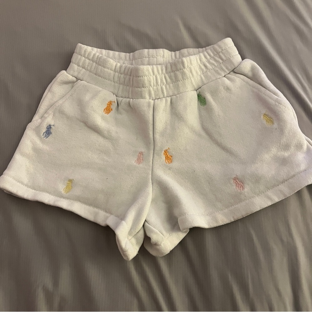 Polo by Ralph Lauren White Terry Shorts with Pastel Pony Embroidery